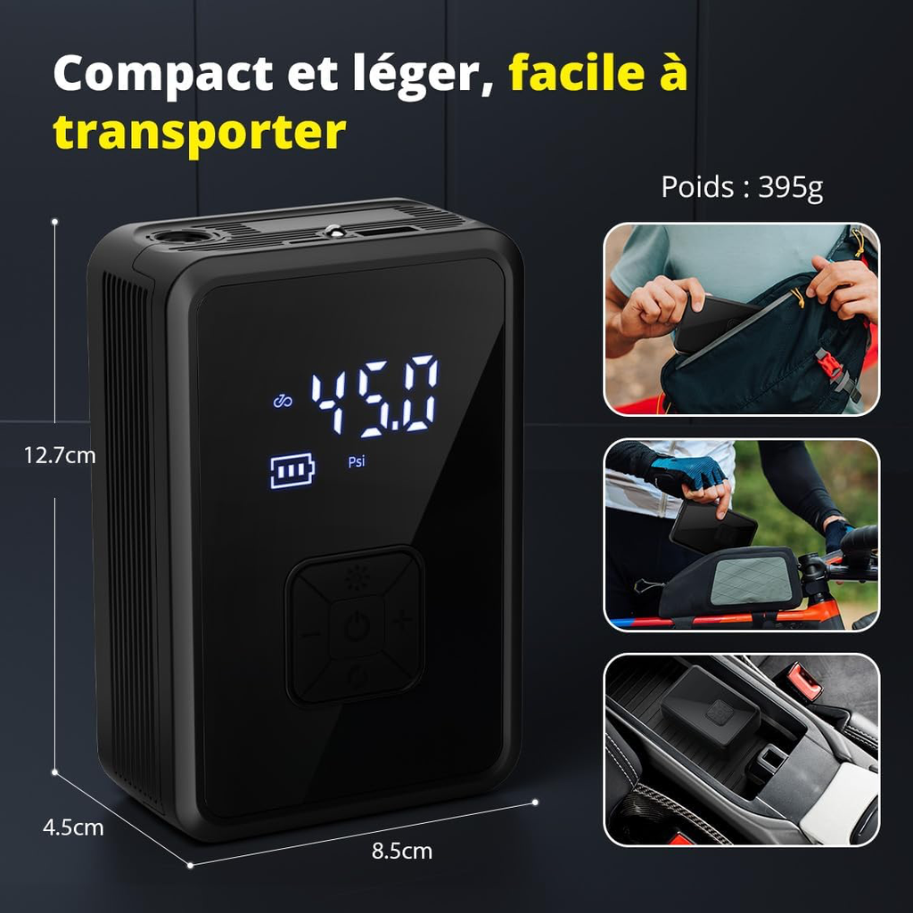 Gonfleur Pneus Voiture sans Fil Mini Compresseur à Air Portatif