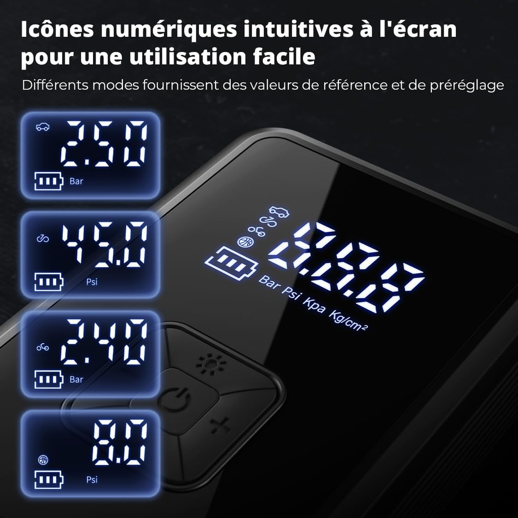 Gonfleur Pneus Voiture sans Fil Mini Compresseur à Air Portatif