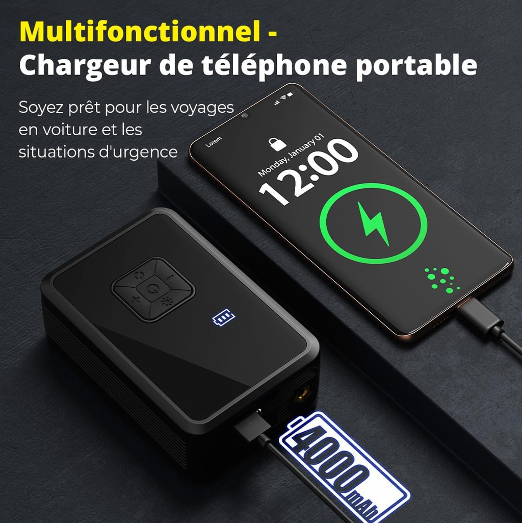 Gonfleur Pneus Voiture sans Fil Mini Compresseur à Air Portatif