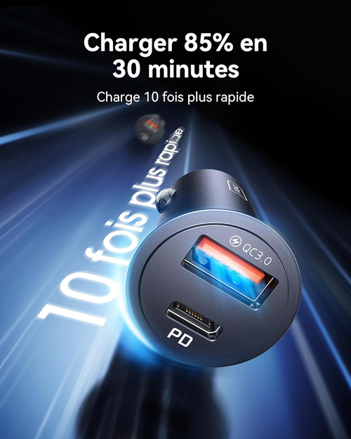 Allume Cigare USB C, 2 Ports 60W Charge Rapide Chargeur Voiture with USB C et A, Prise Allume Cigare 12V