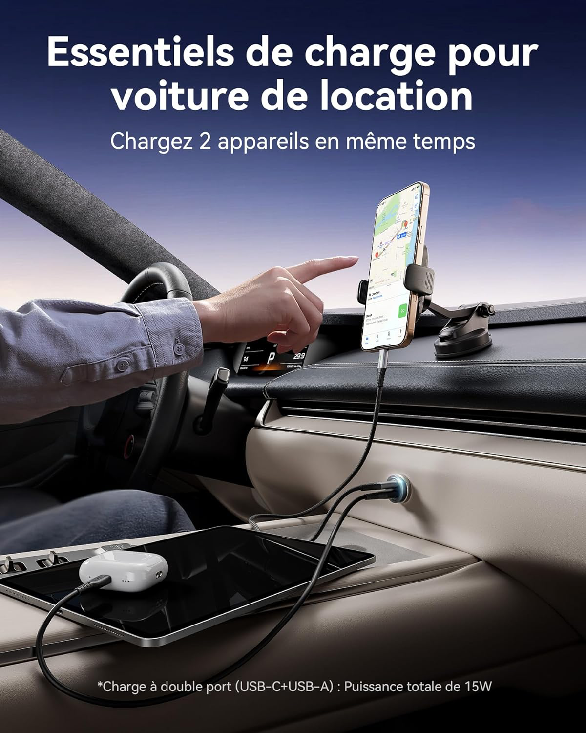 Allume Cigare USB C, 2 Ports 60W Charge Rapide Chargeur Voiture with USB C et A, Prise Allume Cigare 12V