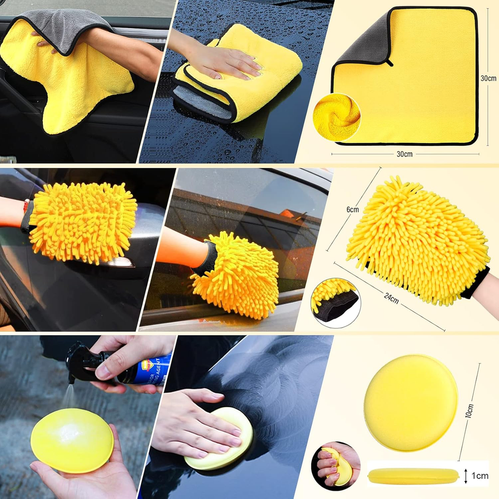Kit De Nettoyage Voiture - 20 Pièces Intérieur Extérieur - Kit Lavage Voiture Avec Brosses, Éponges Polissage, Gel Nettoyage Plus Encore - Sac Transport