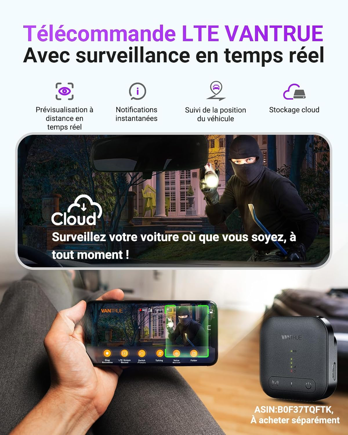 VANTRUE Dashcam Voiture S1 Pro Max 4K+2.5K Starvis 2 Avant et Arrière, Caméra embarquée 5G Wi-FI Dash Cam GPS 360°HDR Tampon Surveillance de stationnement,Contrôle Vocal Français，LTE en Option Max 1To