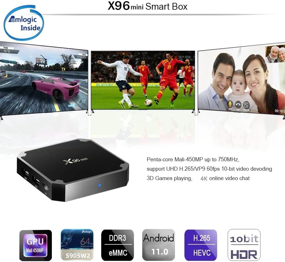 Box Android TV 4K X96 Mini Android TV Box 2Go/16Go Lecteur Multimédia de Diffusion en Continu Android 11