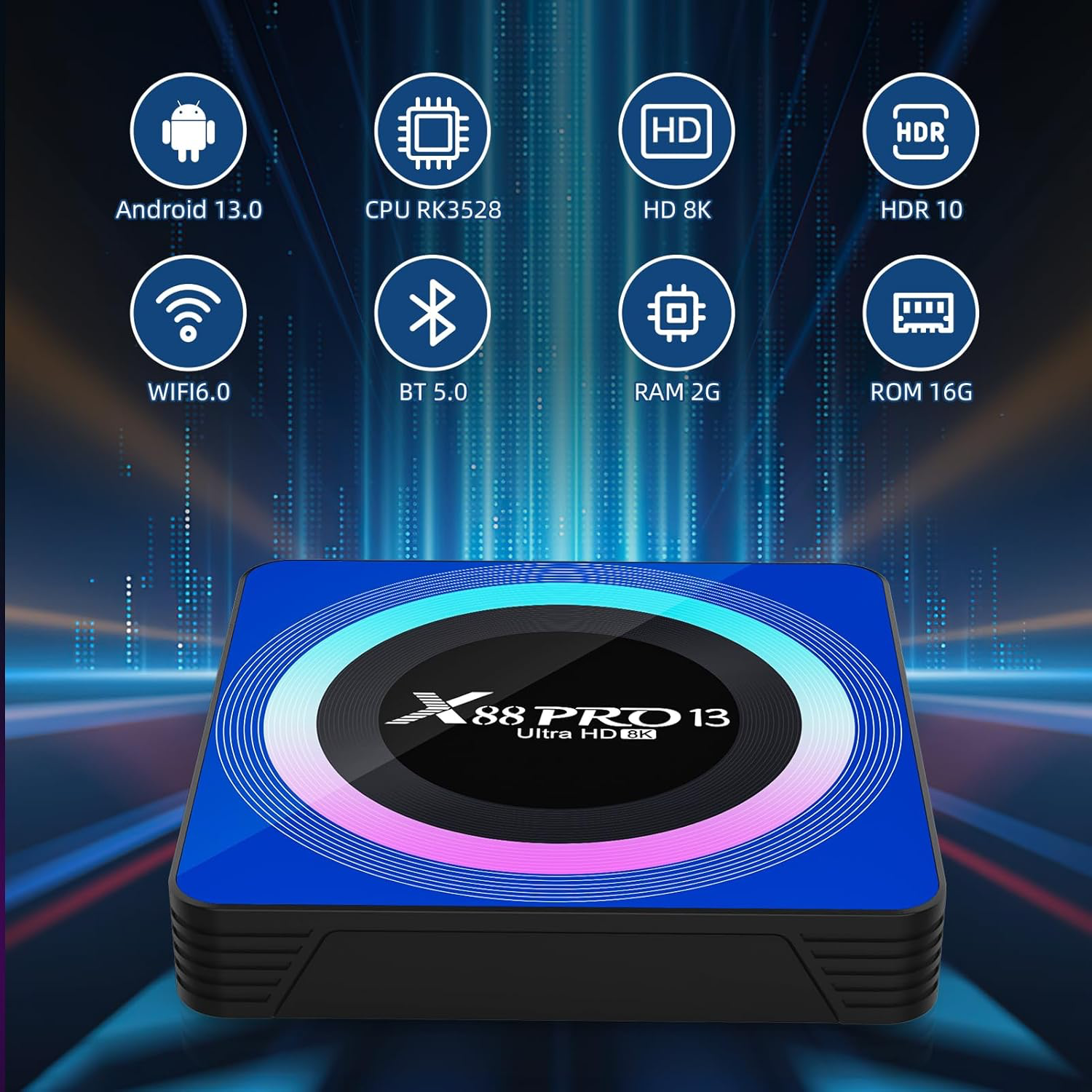 Smart TV Box 2GB RAM 16GB ROM RK3528 Quad-Core 64bit Cortex-A53 GPU Mali 450 MP2, Boitier TV Support 8K Ultra HD WiFi 2.4/5.0GHz