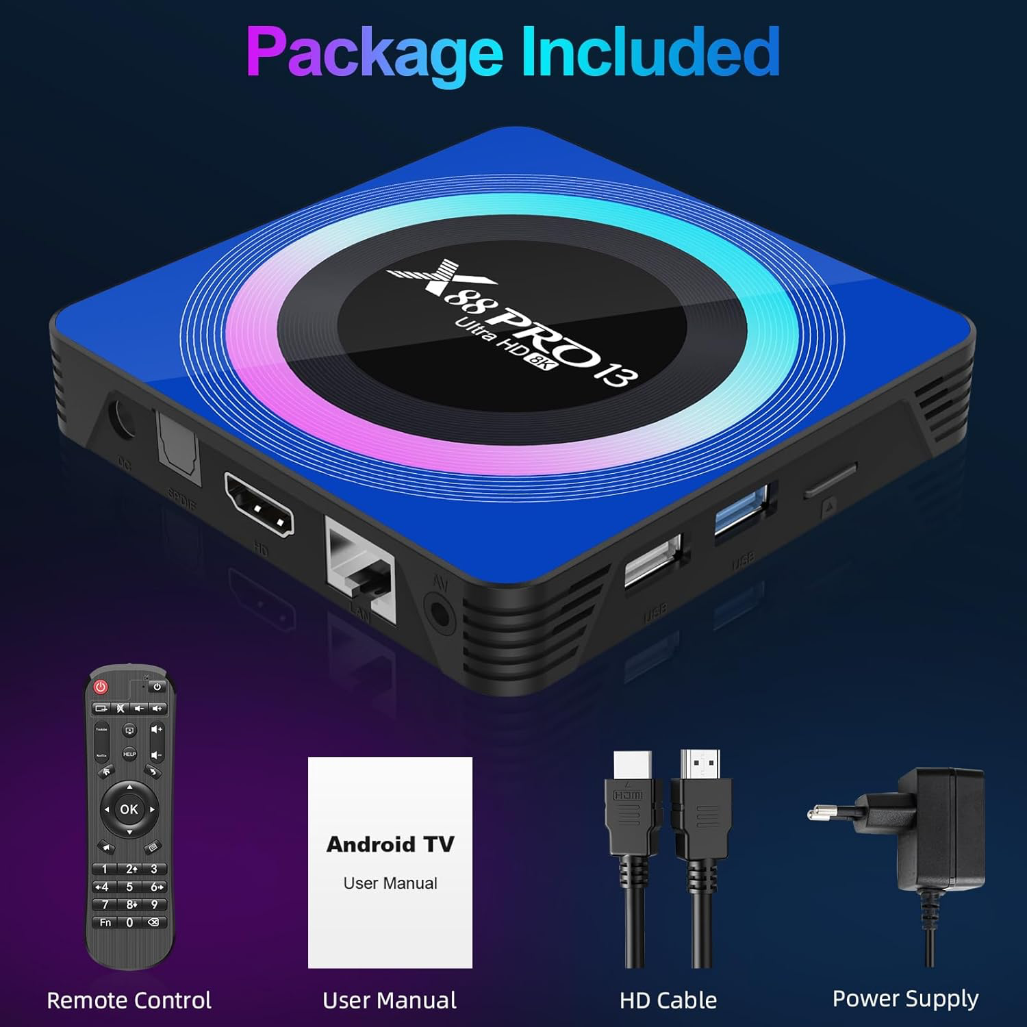 Smart TV Box 2GB RAM 16GB ROM RK3528 Quad-Core 64bit Cortex-A53 GPU Mali 450 MP2, Boitier TV Support 8K Ultra HD WiFi 2.4/5.0GHz
