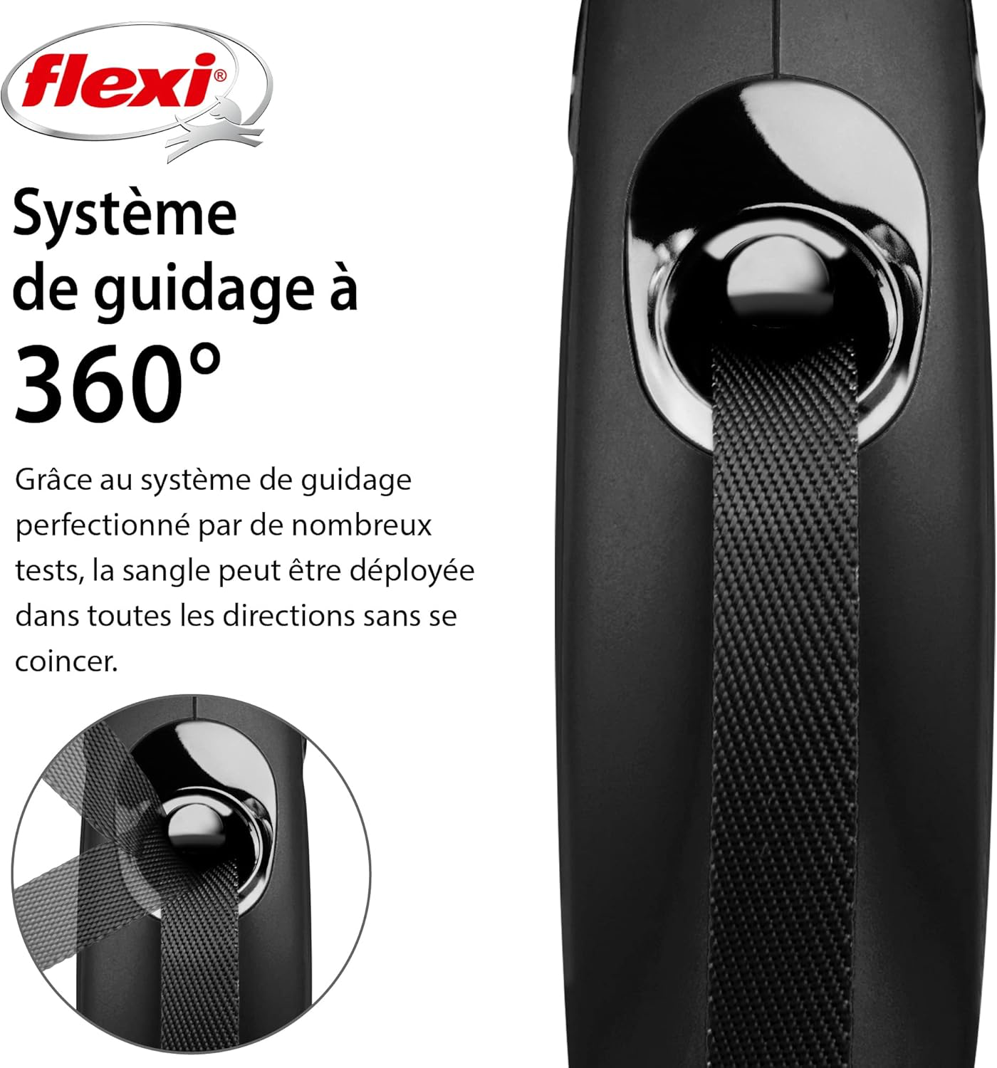 Laisse rétractable à sangle de 5 m pour petits chiens jusqu'à 15 kg | Noir | laisse à enrouleur pour chien | Poids : 200 g | Dimensions : 10 x 16,5 cm