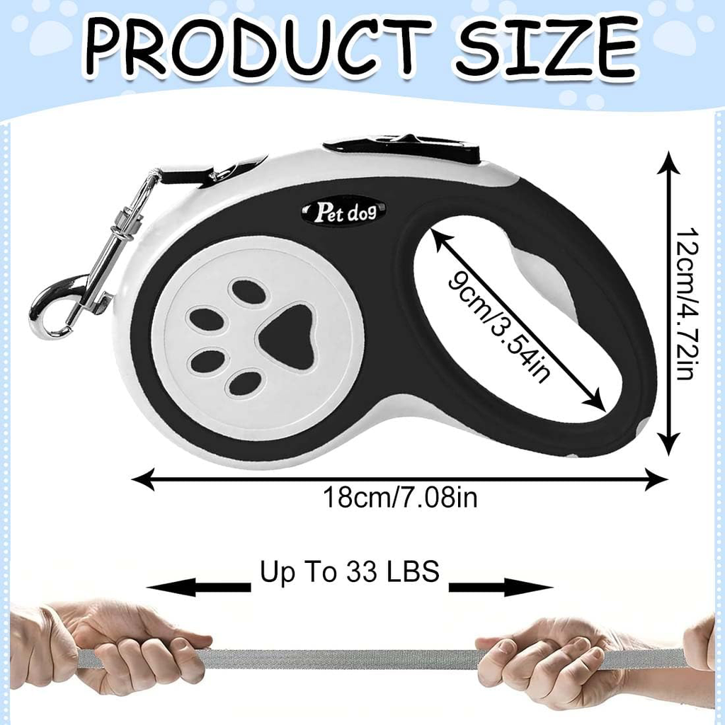 Laisse Chien Enrouleur, Laisse Flexible, Laisse Enrouleur Rétractable, Ruban Solide Anti-enchevêtrement, pour Petits et Moyens Chiens, Chats et Animaux de Compagnie Jusqu'à 20 Kg, 5m