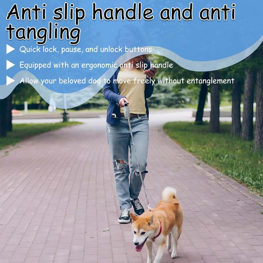 Laisse Chien Enrouleur, Laisse Flexible, Laisse Enrouleur Rétractable, Ruban Solide Anti-enchevêtrement, pour Petits et Moyens Chiens, Chats et Animaux de Compagnie Jusqu'à 20 Kg, 5m