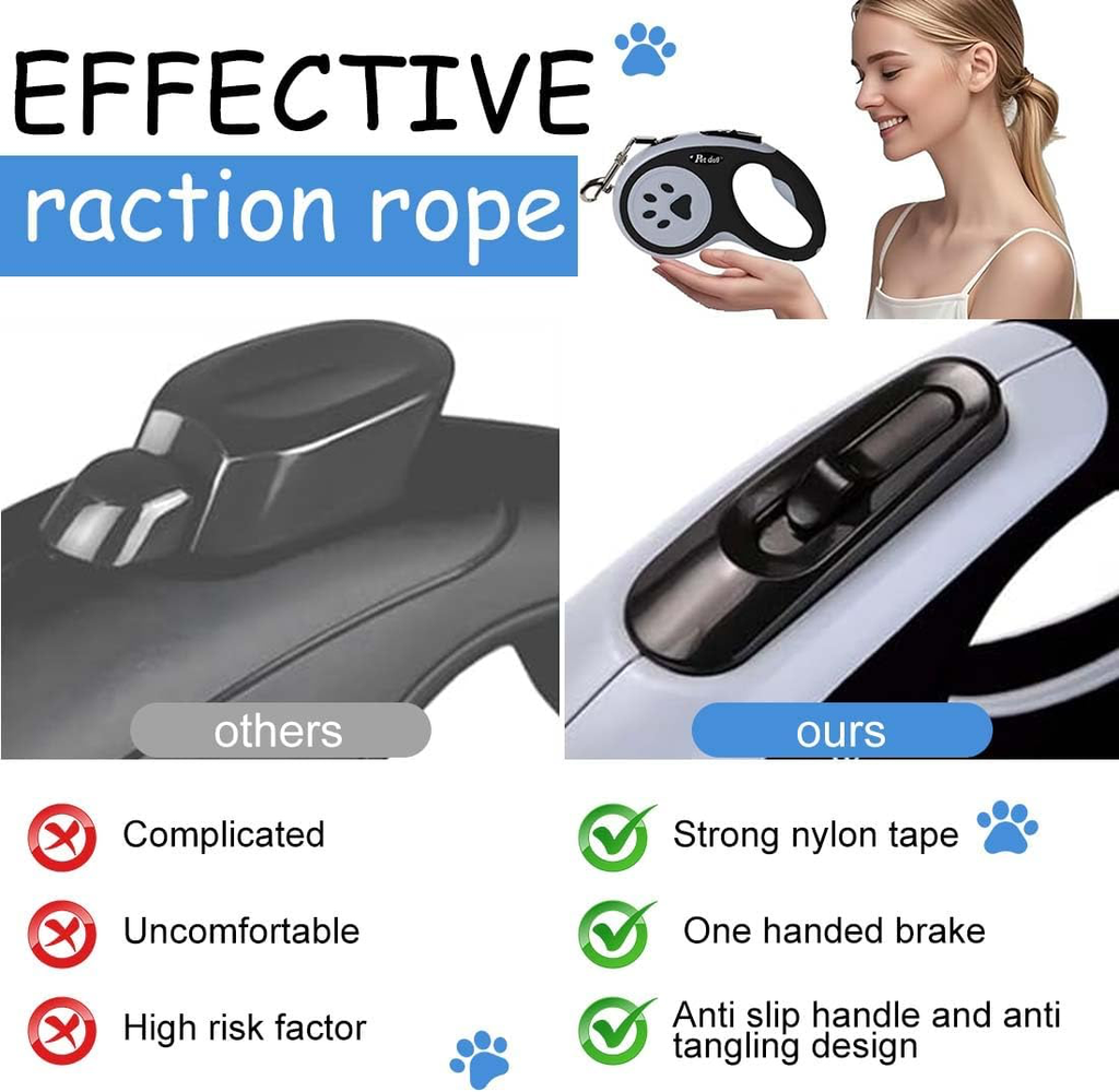 Laisse Chien Enrouleur, Laisse Flexible, Laisse Enrouleur Rétractable, Ruban Solide Anti-enchevêtrement, pour Petits et Moyens Chiens, Chats et Animaux de Compagnie Jusqu'à 20 Kg, 5m