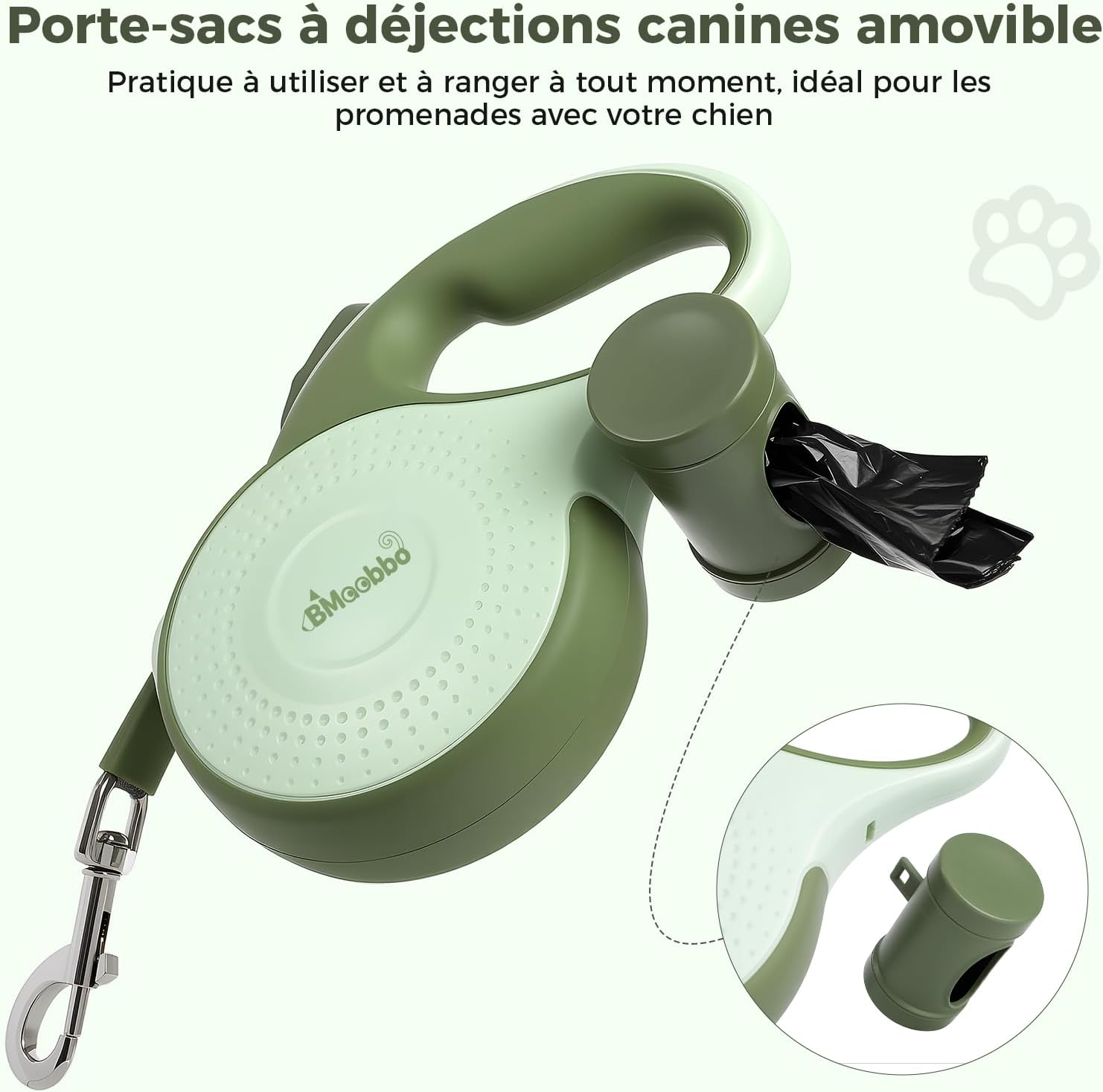Laisse rétractable pour Chien 8m, Laisse rétractable avec Corde en Acier résistante aux morsures et Support pour Sac à crottes