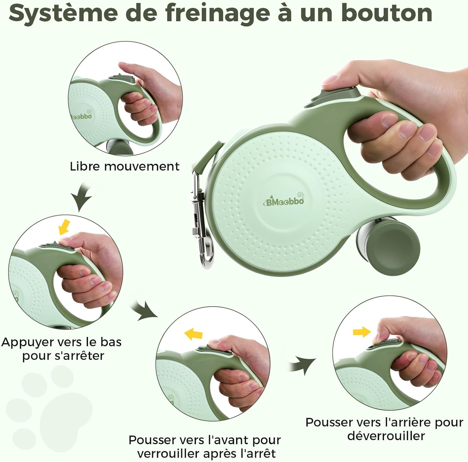 Laisse rétractable pour Chien 8m, Laisse rétractable avec Corde en Acier résistante aux morsures et Support pour Sac à crottes