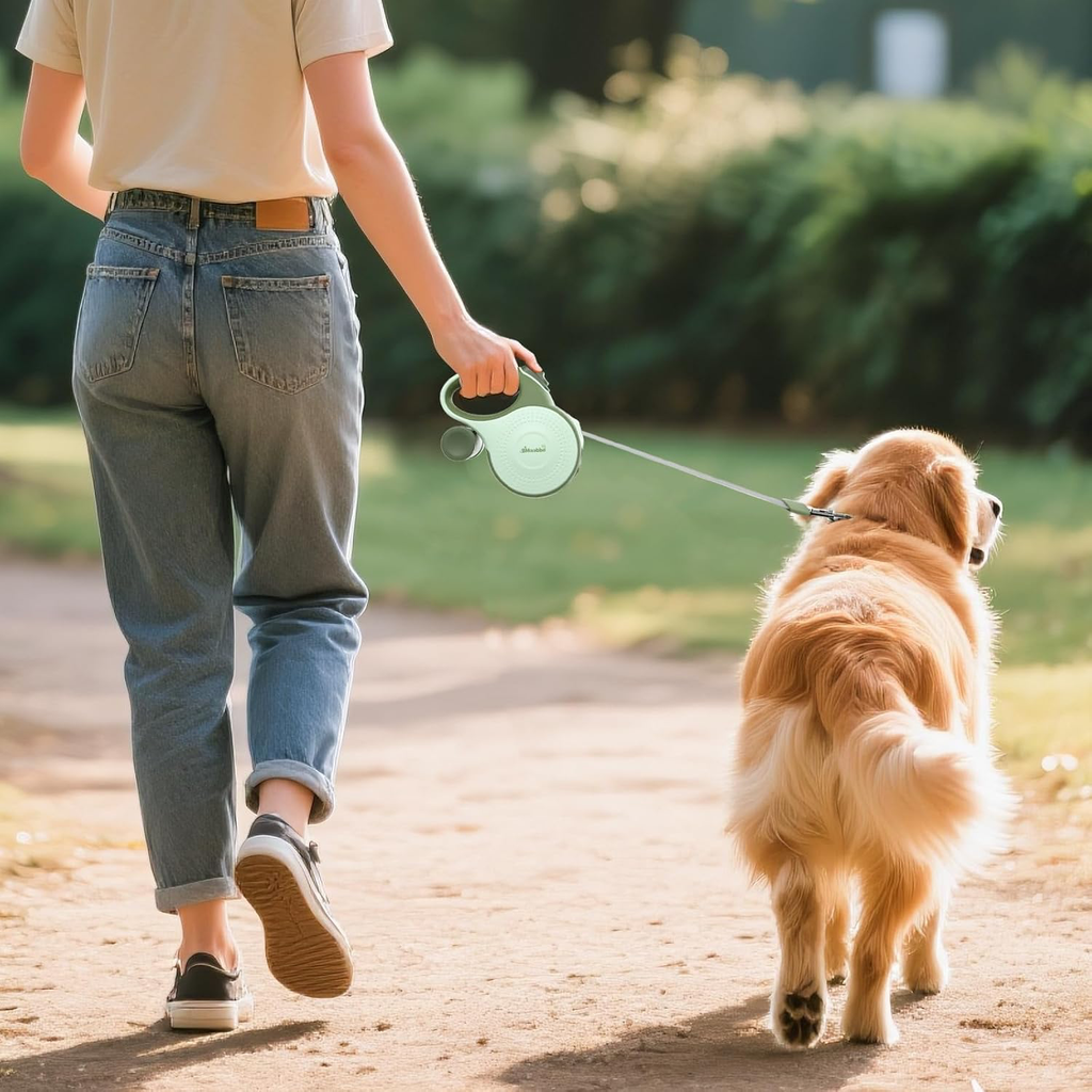 Laisse rétractable pour Chien 8m, Laisse rétractable avec Corde en Acier résistante aux morsures et Support pour Sac à crottes