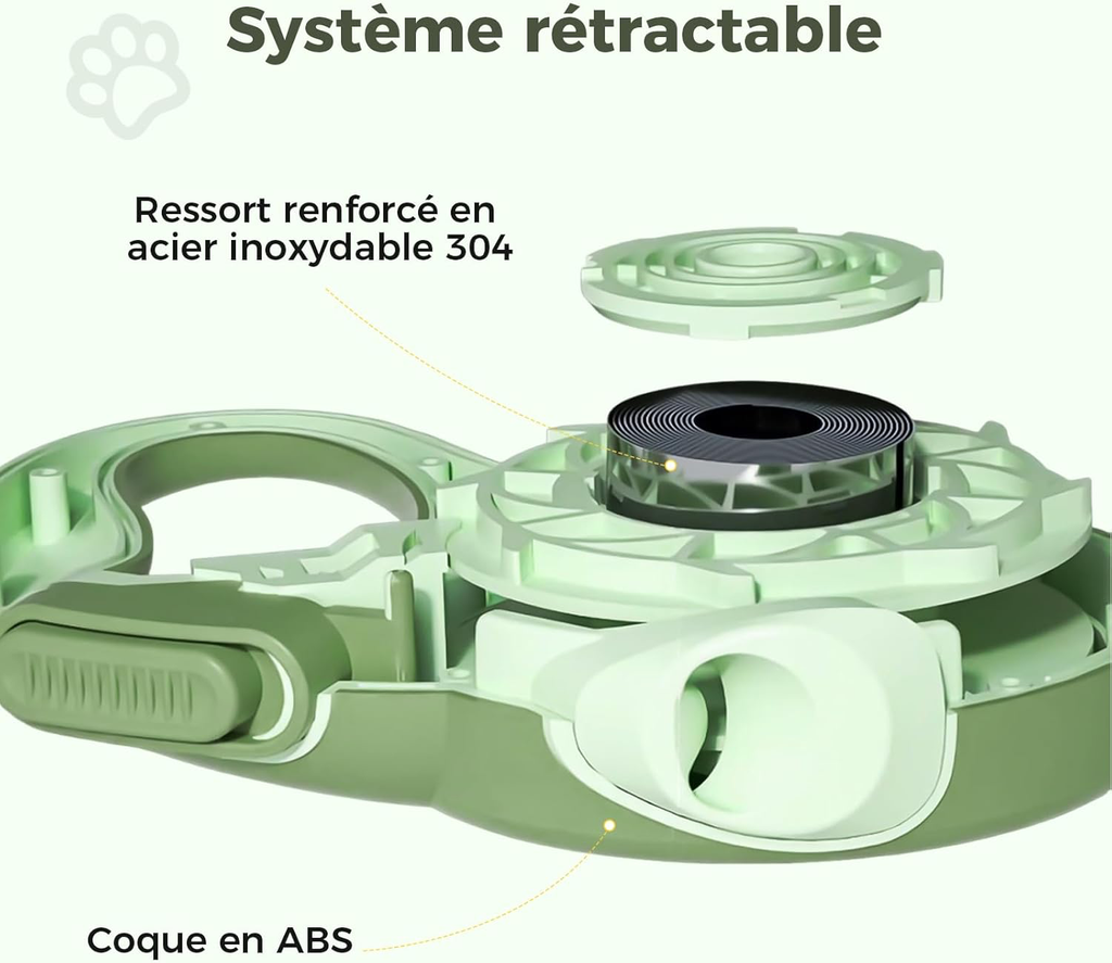 Laisse rétractable pour Chien 8m, Laisse rétractable avec Corde en Acier résistante aux morsures et Support pour Sac à crottes