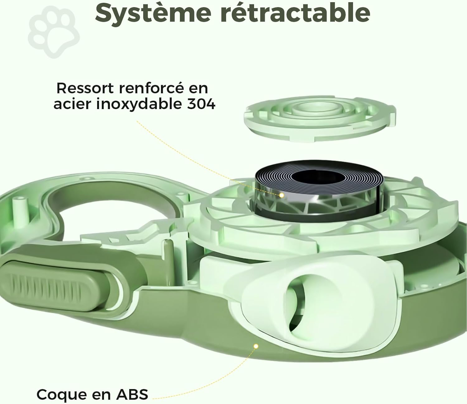 Laisse rétractable pour Chien 8m, Laisse rétractable avec Corde en Acier résistante aux morsures et Support pour Sac à crottes