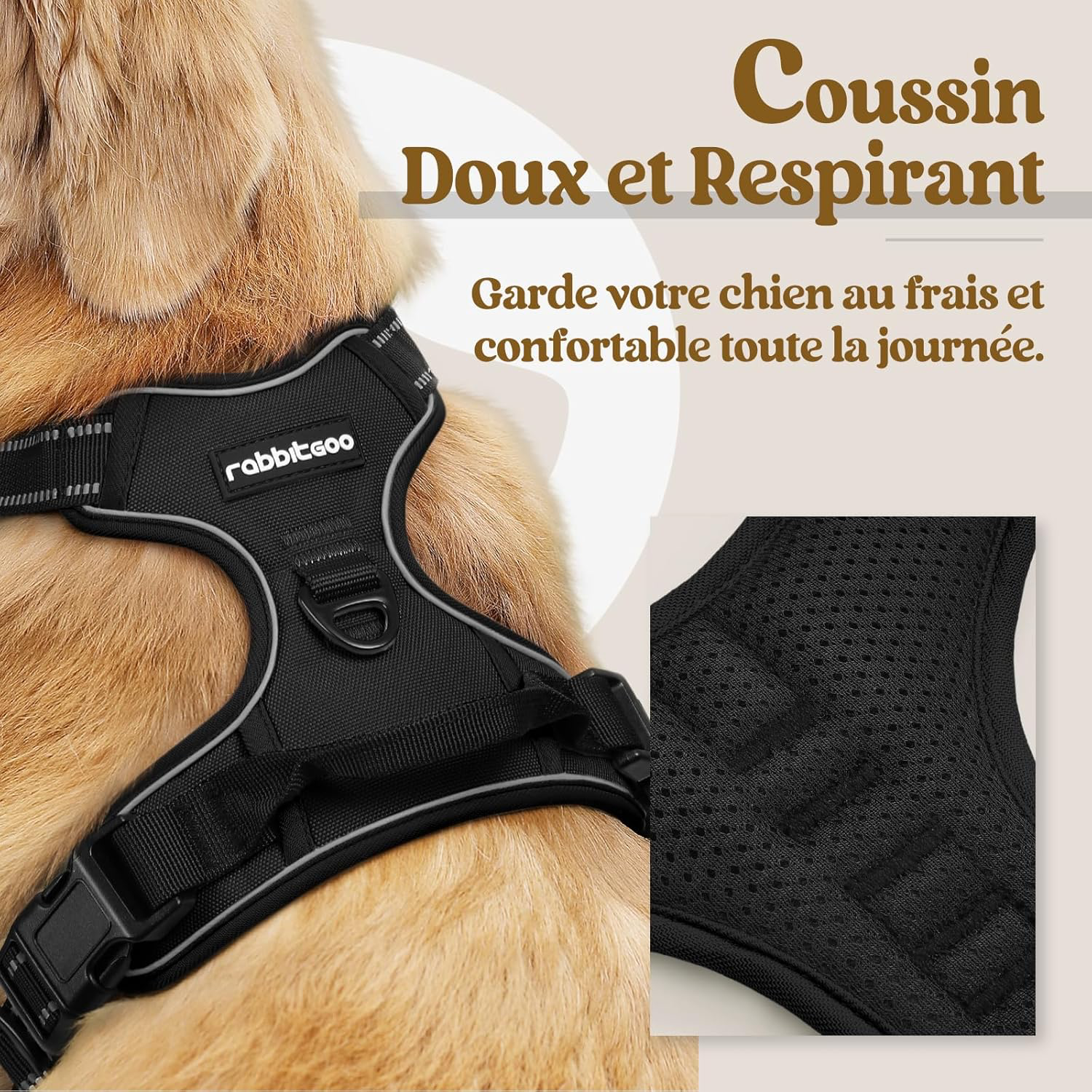 Harnais Chien Anti Traction, Arnet pour Chiens avec Poignée Contrôl, Facile à Mettre, Gilet Réfléchissant Réglable avec Attache Devant