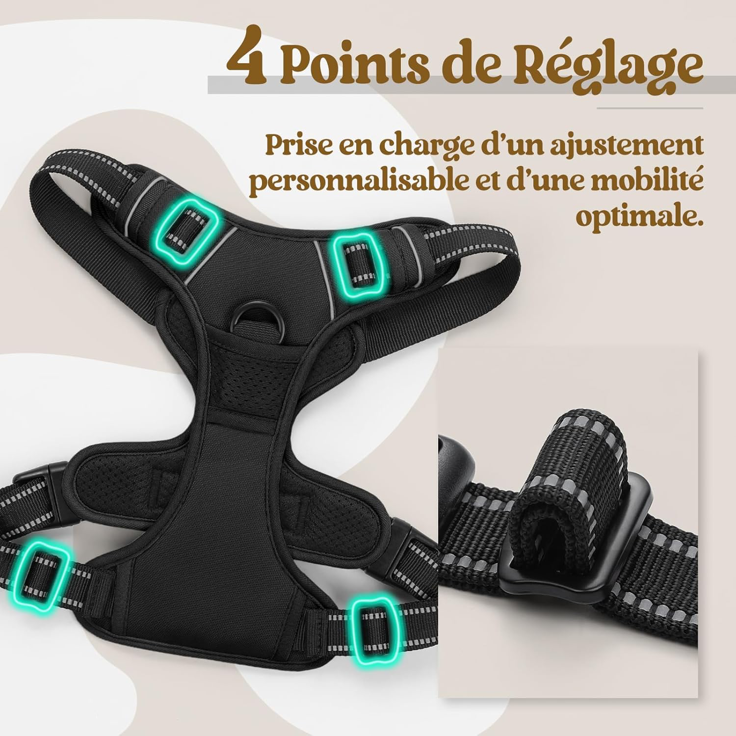 Harnais Chien Anti Traction, Arnet pour Chiens avec Poignée Contrôl, Facile à Mettre, Gilet Réfléchissant Réglable avec Attache Devant