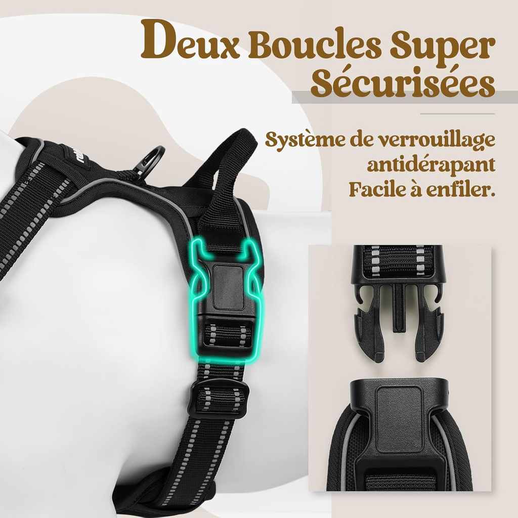 Harnais Chien Anti Traction, Arnet pour Chiens avec Poignée Contrôl, Facile à Mettre, Gilet Réfléchissant Réglable avec Attache Devant