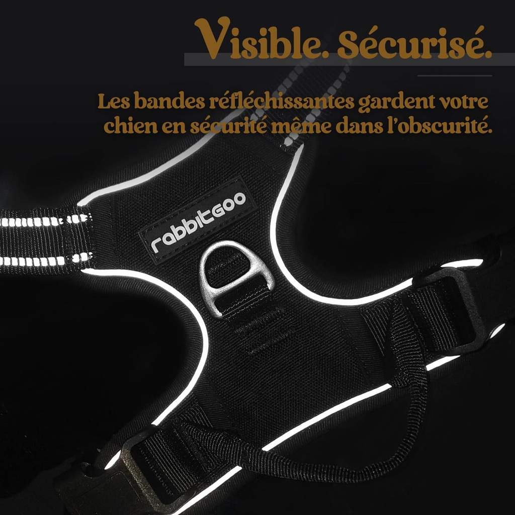 Harnais Chien Anti Traction, Arnet pour Chiens avec Poignée Contrôl, Facile à Mettre, Gilet Réfléchissant Réglable avec Attache Devant