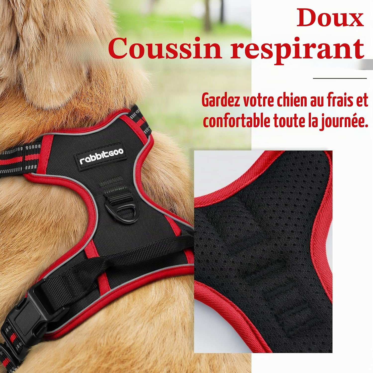 Harnais Chien Anti Traction, Arnet pour Chiens avec Poignée Contrôl, Facile à Mettre, Gilet Réfléchissant Réglable avec Attache Devant