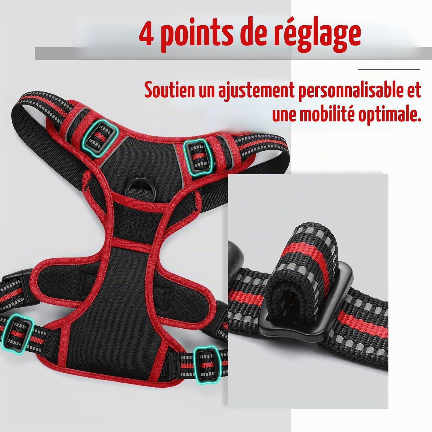 Harnais Chien Anti Traction, Arnet pour Chiens avec Poignée Contrôl, Facile à Mettre, Gilet Réfléchissant Réglable avec Attache Devant