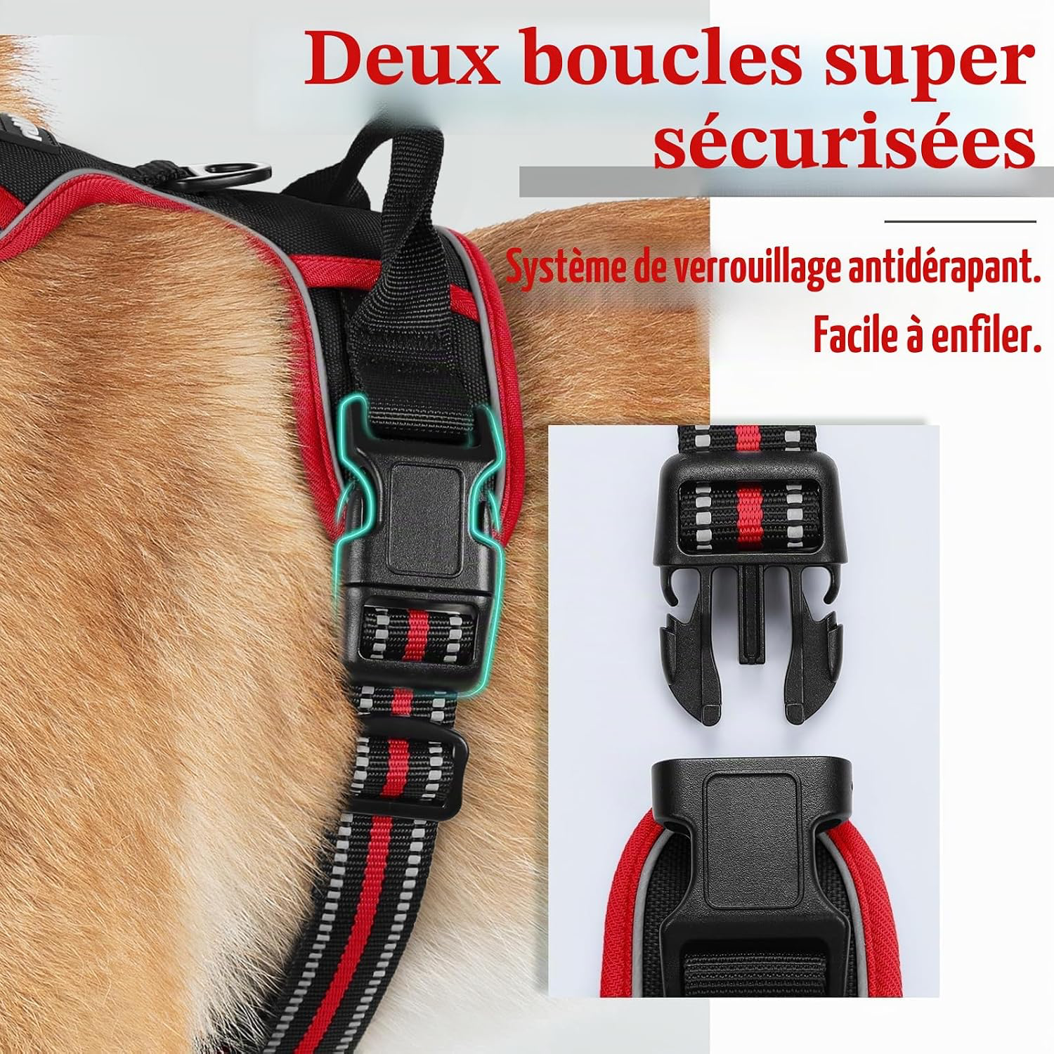 Harnais Chien Anti Traction, Arnet pour Chiens avec Poignée Contrôl, Facile à Mettre, Gilet Réfléchissant Réglable avec Attache Devant