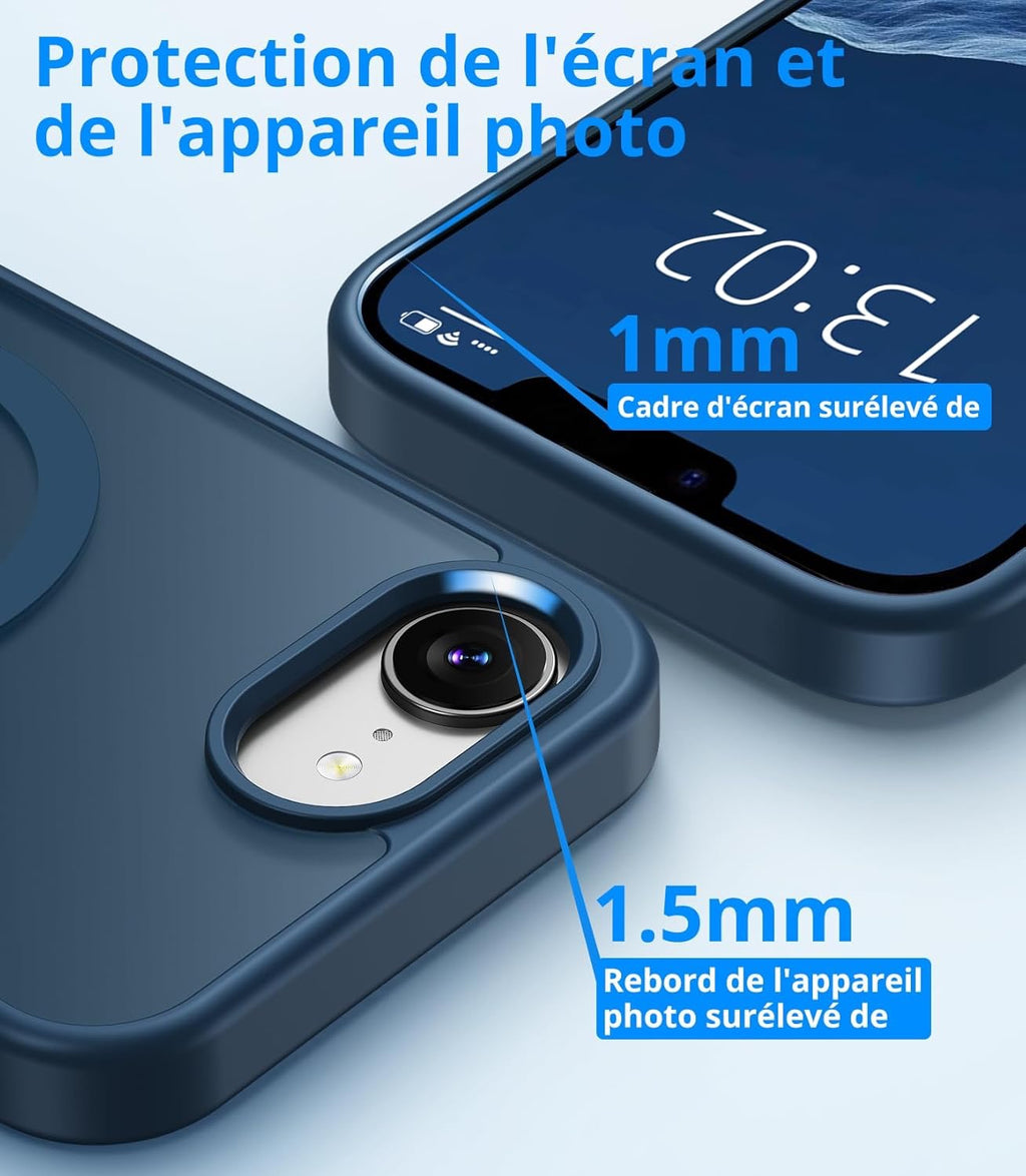 Coque magnétique pour iPhone 16e avec 1 Verre Trempé, Compatible avec MagSafe, Protection Contre Les Chutes de qualité Militaire, Coque Mat Translucide Fine Antichoc