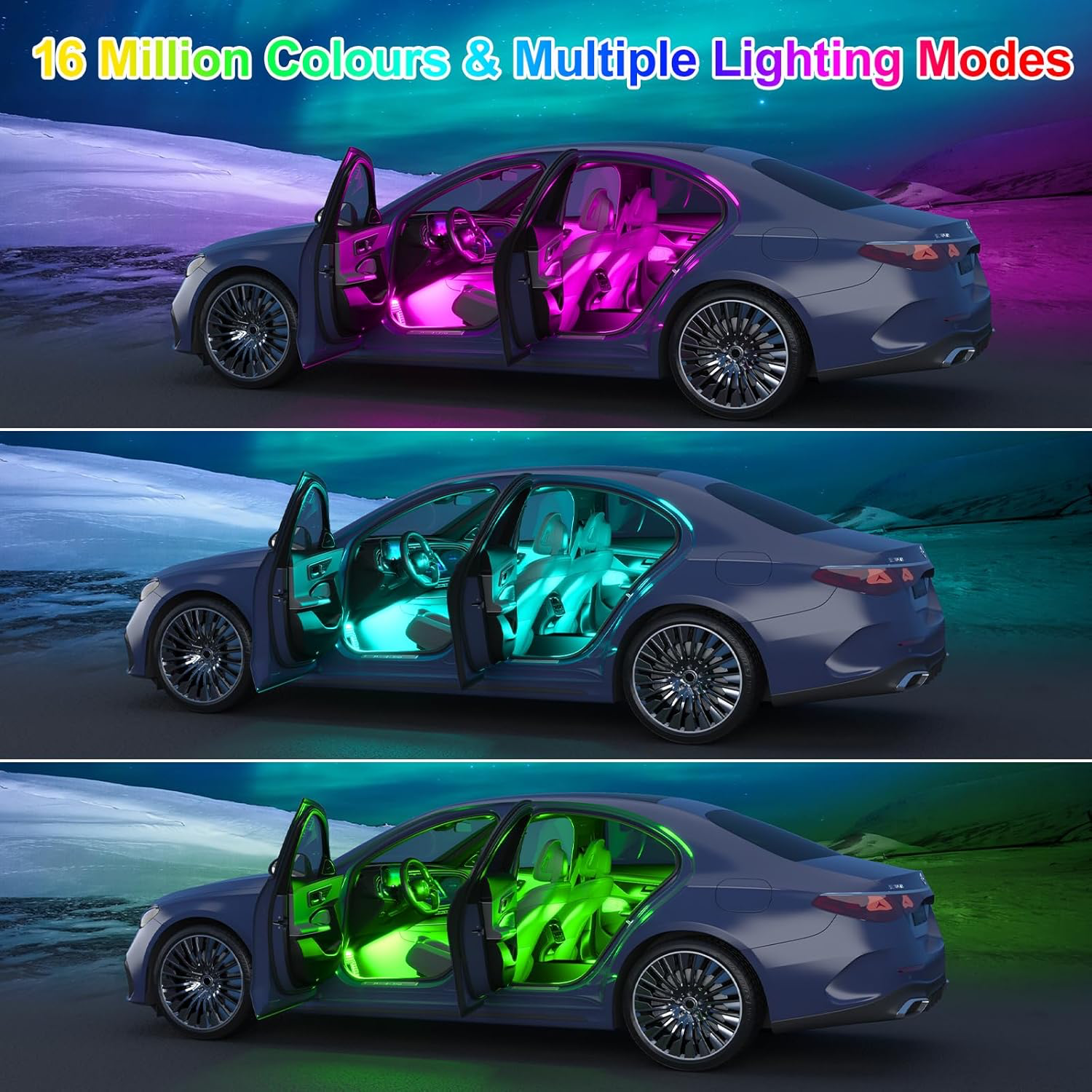 Éclairage Intérieur de Voiture, USB LED Interieur Voiture avec ContrôLe App et 16 Millions de Couleurs