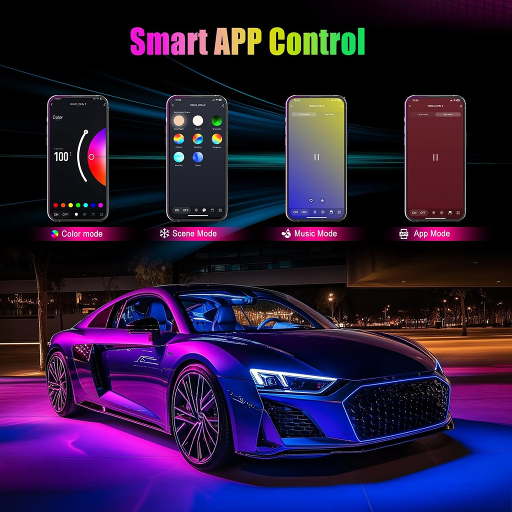 Éclairage Intérieur de Voiture, USB LED Interieur Voiture avec ContrôLe App et 16 Millions de Couleurs