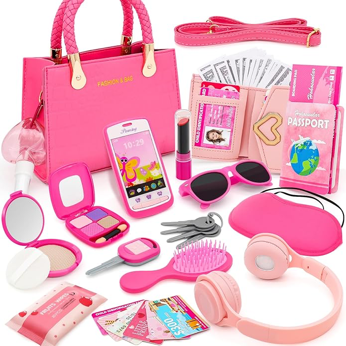 Sac à Main Petite Fille avec Accessoires - Maquillage Fille, Portefeuille, Un téléphone, Noël Cadeau d'anniversaire Jouets Filles 3 4 5 6 7 8 Ans