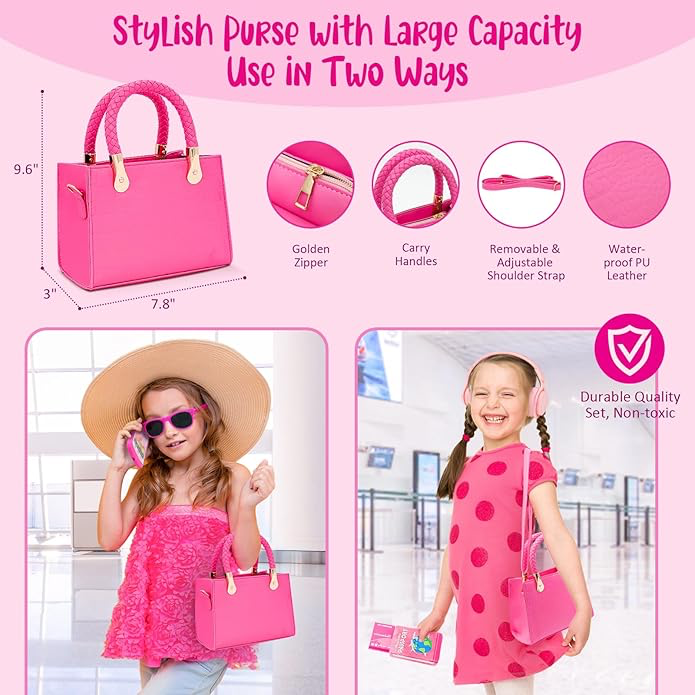 Sac à Main Petite Fille avec Accessoires - Maquillage Fille, Portefeuille, Un téléphone, Noël Cadeau d'anniversaire Jouets Filles 3 4 5 6 7 8 Ans