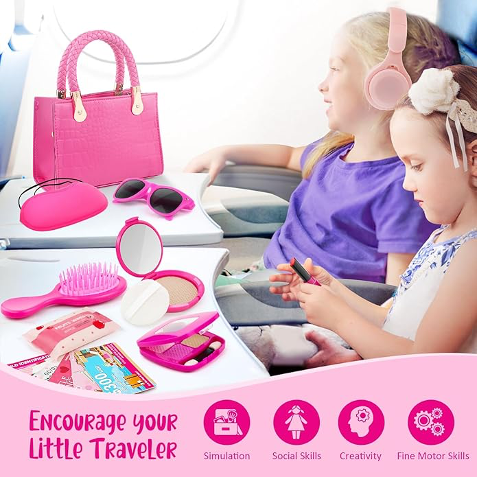 Sac à Main Petite Fille avec Accessoires - Maquillage Fille, Portefeuille, Un téléphone, Noël Cadeau d'anniversaire Jouets Filles 3 4 5 6 7 8 Ans
