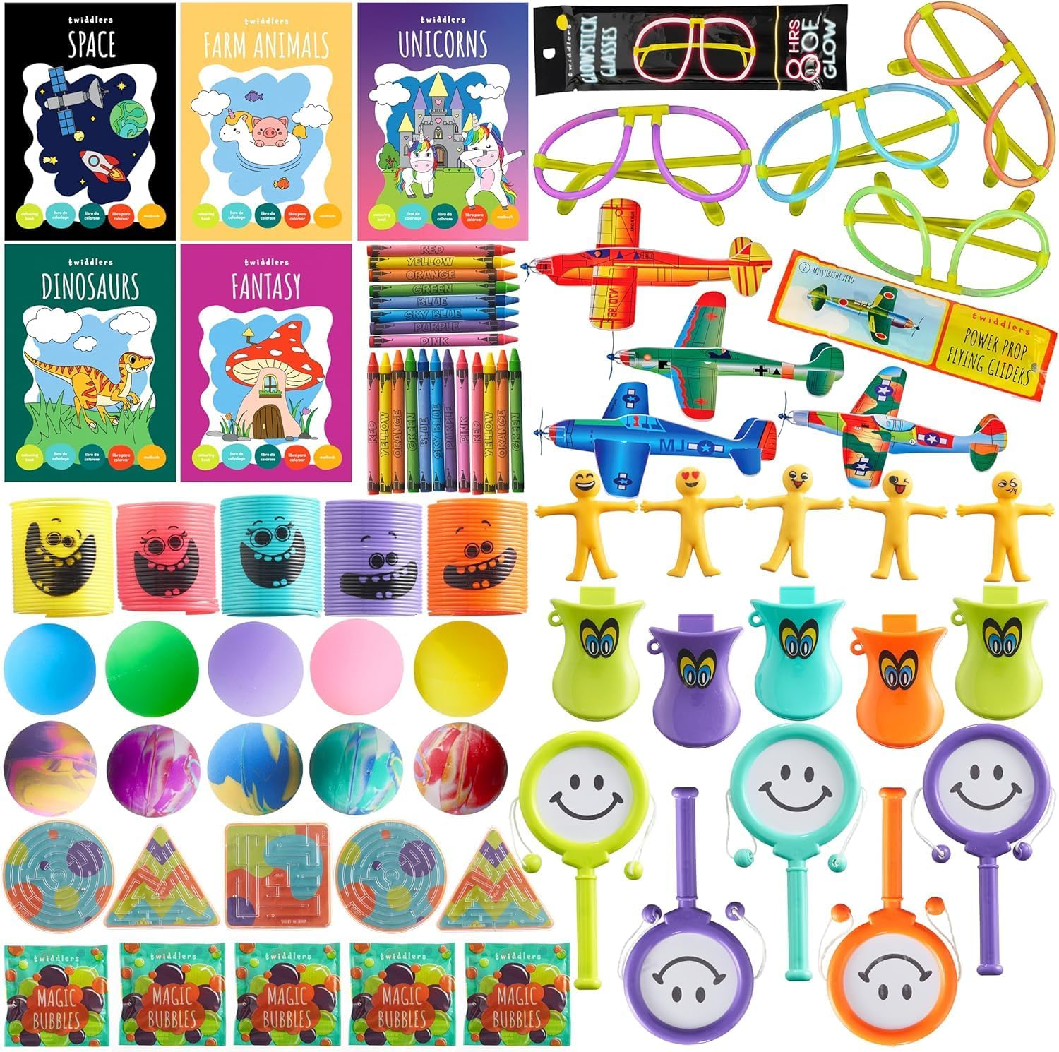 THE TWIDDLERS Lot de 60 cadeaux premium pour anniversaire d'enfant pour filles et garçons - Sacs cadeaux remplis de jouets