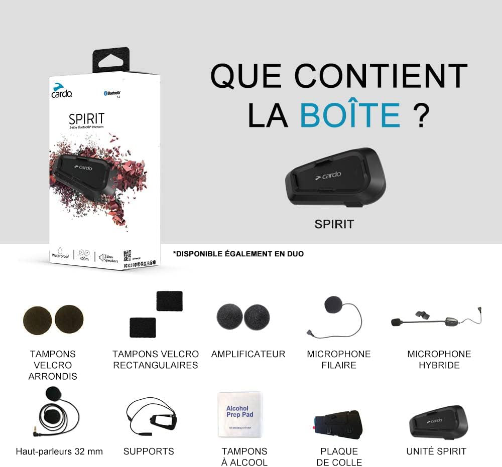 Cardo Spirit, système de Communication Bluetooth pour Casque de Moto - 1 Unité