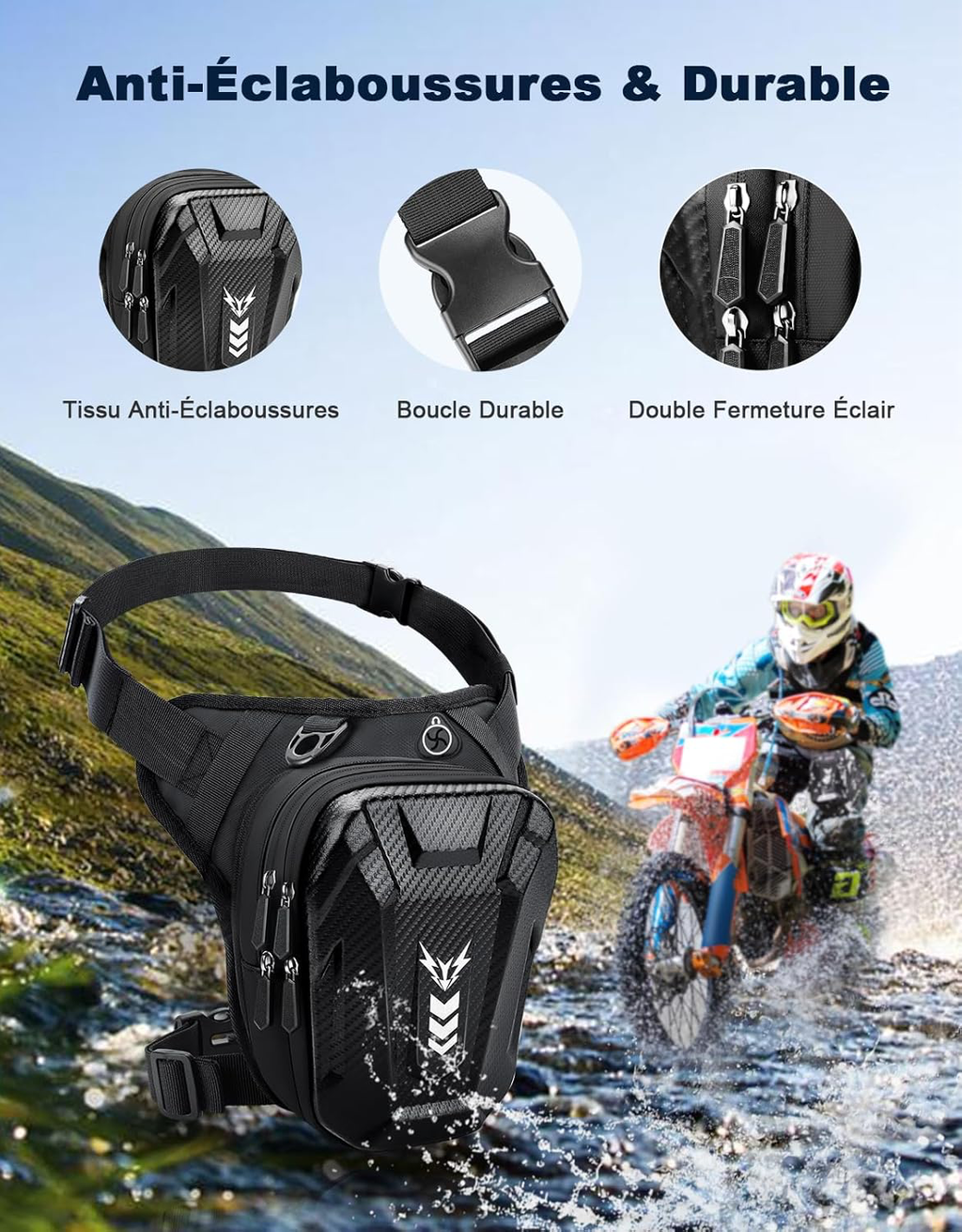 Sacoche de Jambe Moto, [Capacité Extensible] Sac Banane Pochette Ceinture Homme & Femme