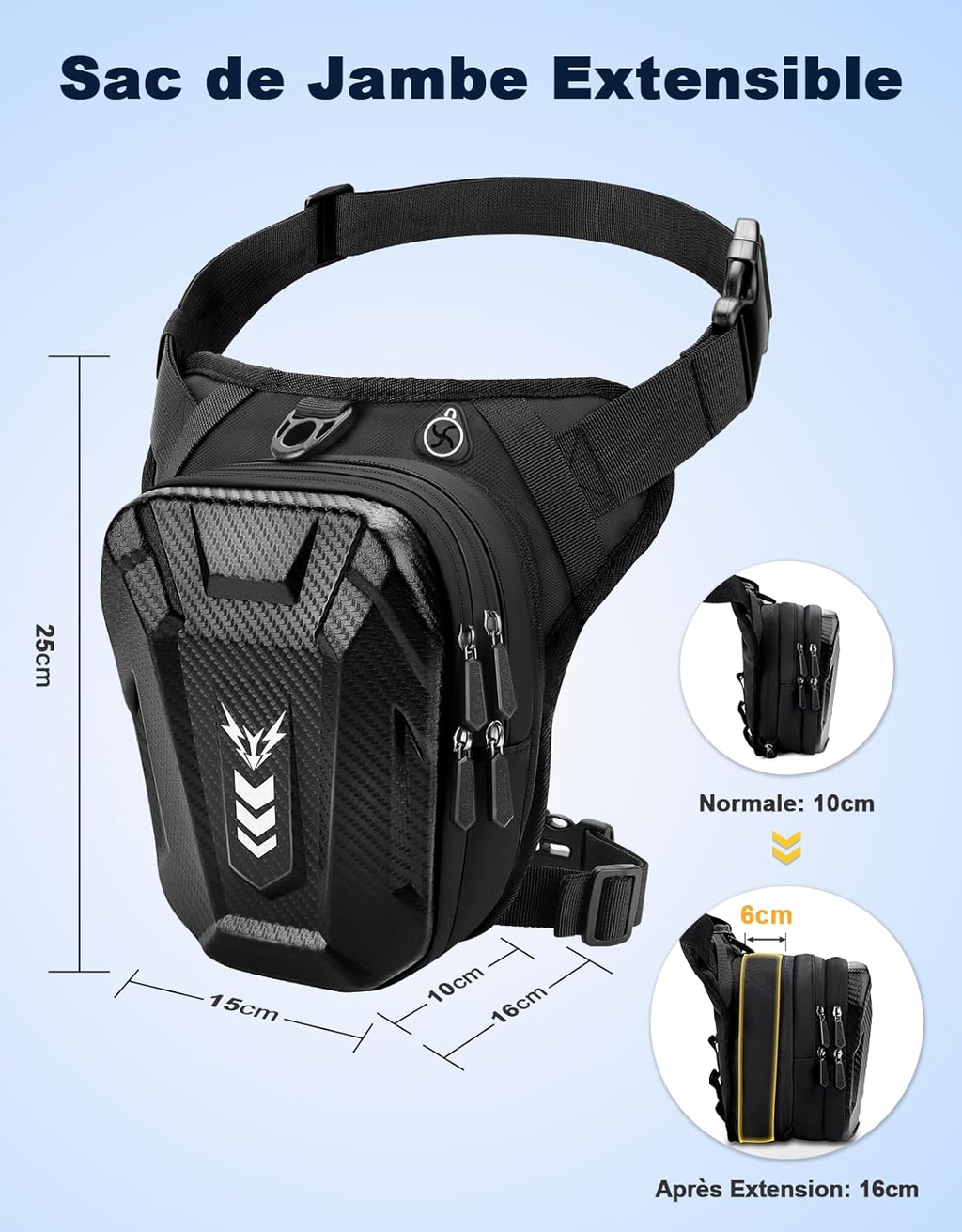 Sacoche de Jambe Moto, [Capacité Extensible] Sac Banane Pochette Ceinture Homme & Femme
