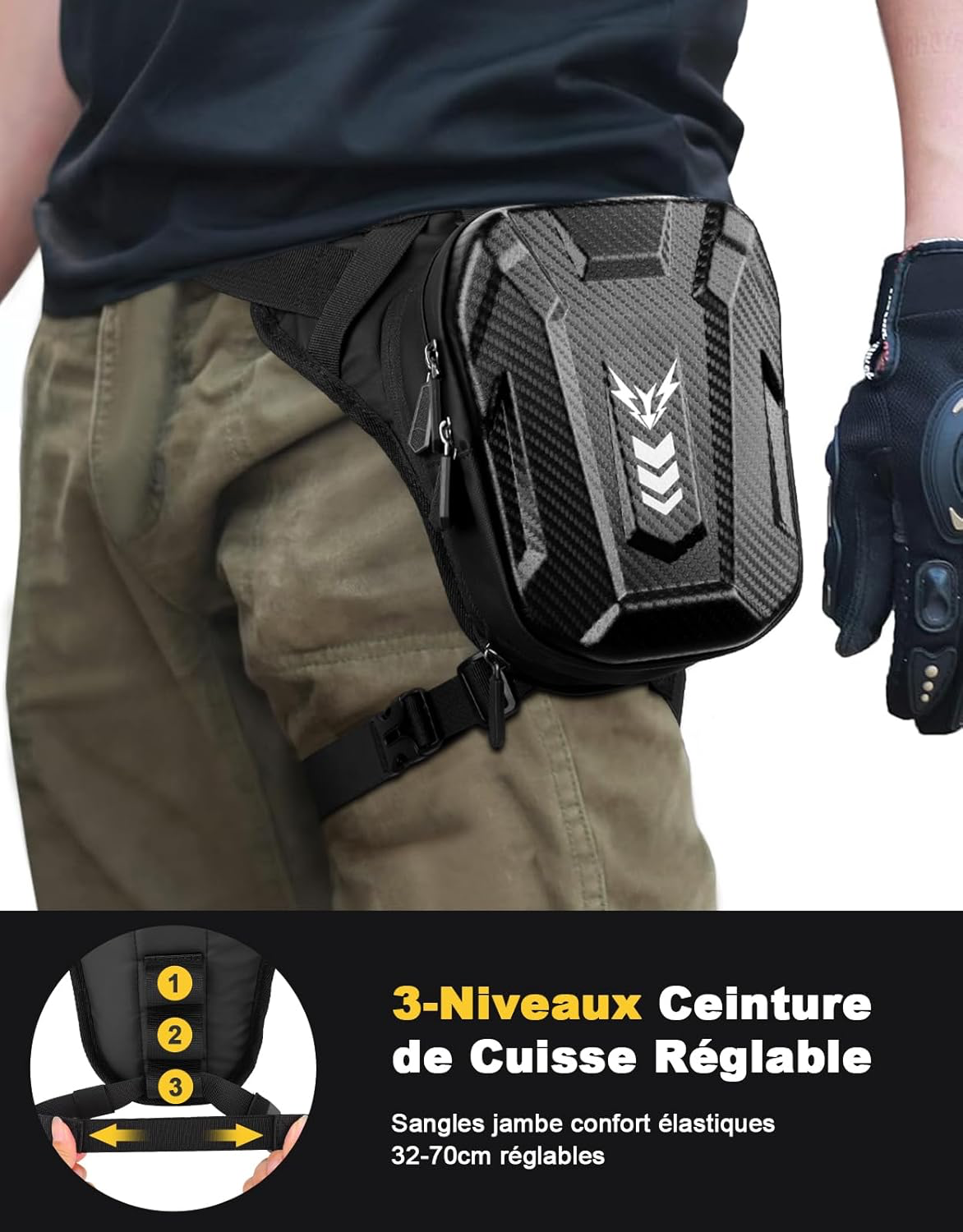Sacoche de Jambe Moto, [Capacité Extensible] Sac Banane Pochette Ceinture Homme & Femme