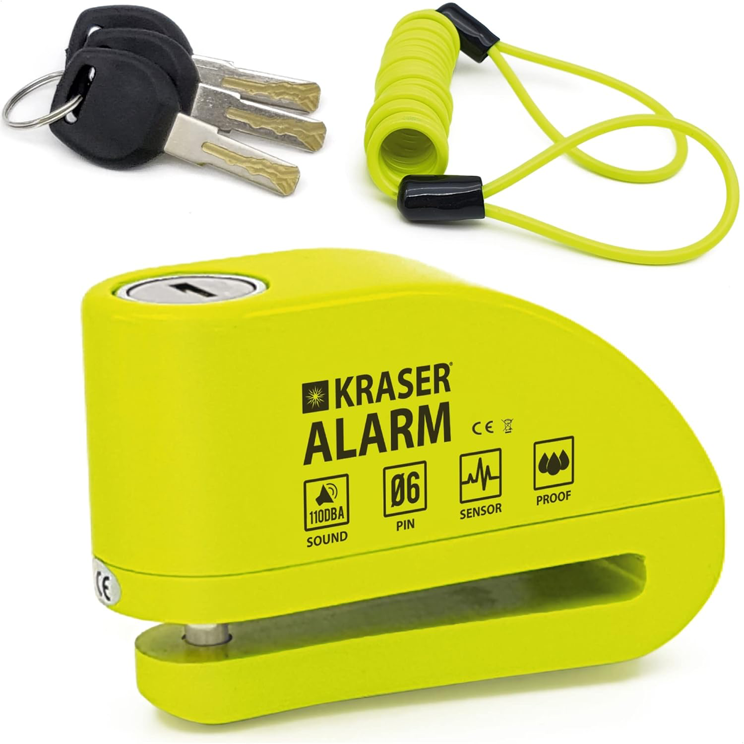 KRASER KR6Y Antivol Moto, Bloque Disque Alarme 110db, Renforcé, 3 clés (2 autres) Serrure Haute Sécurité