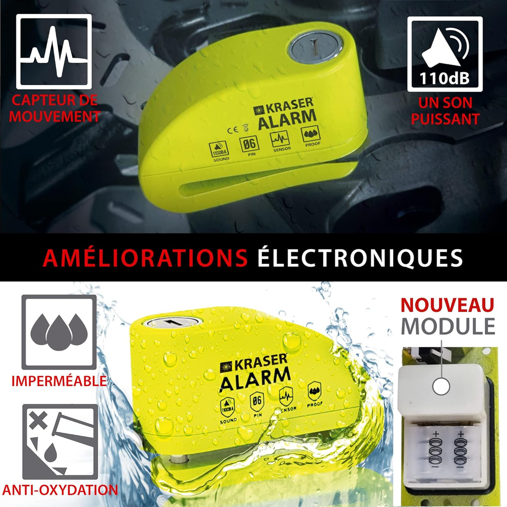 Antivol Moto, Bloque Disque Alarme 110db, Renforcé, 3 clés (2 autres) Serrure Haute Sécurité