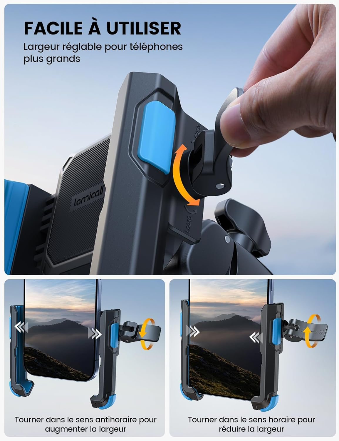 Lamicall Support Téléphone Vélo, Support Téléphone Moto - [1S Verrouillage] 360° Rotation