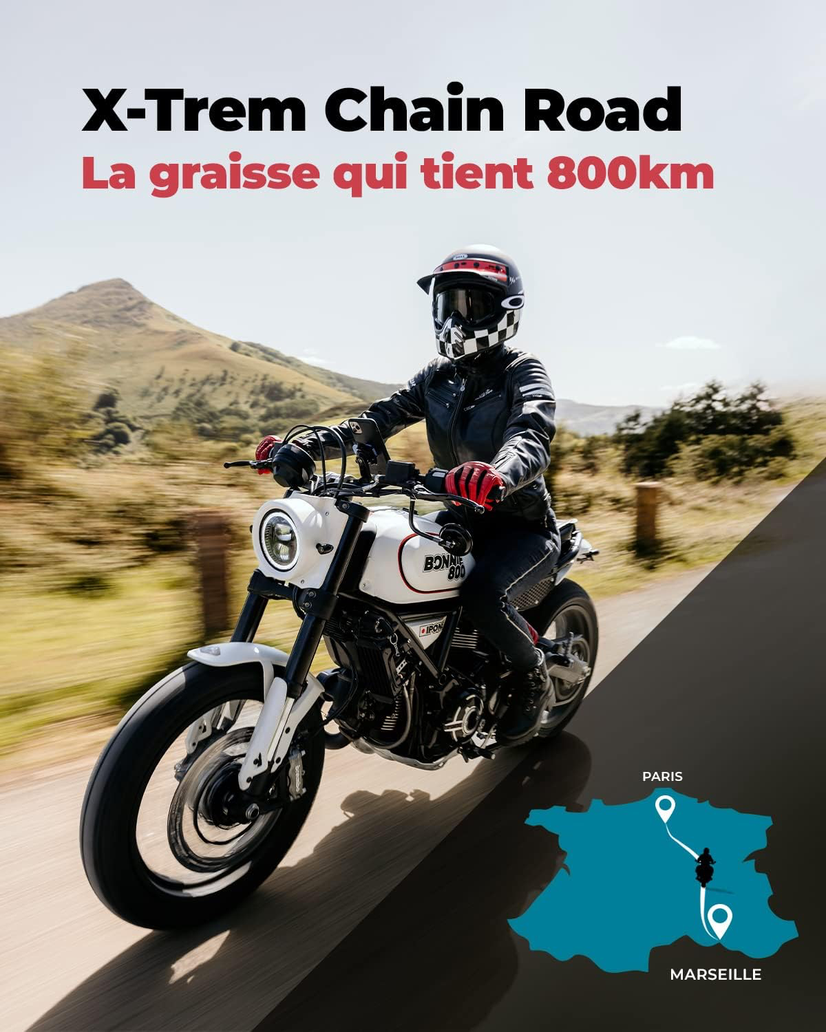 IPONE – Pack Entretien Chaine Moto Route – Road Care – CHAIN CLEANER 750 ML + X-TREM CHAIN ROAD 750 ML + Brosse de Chaîne