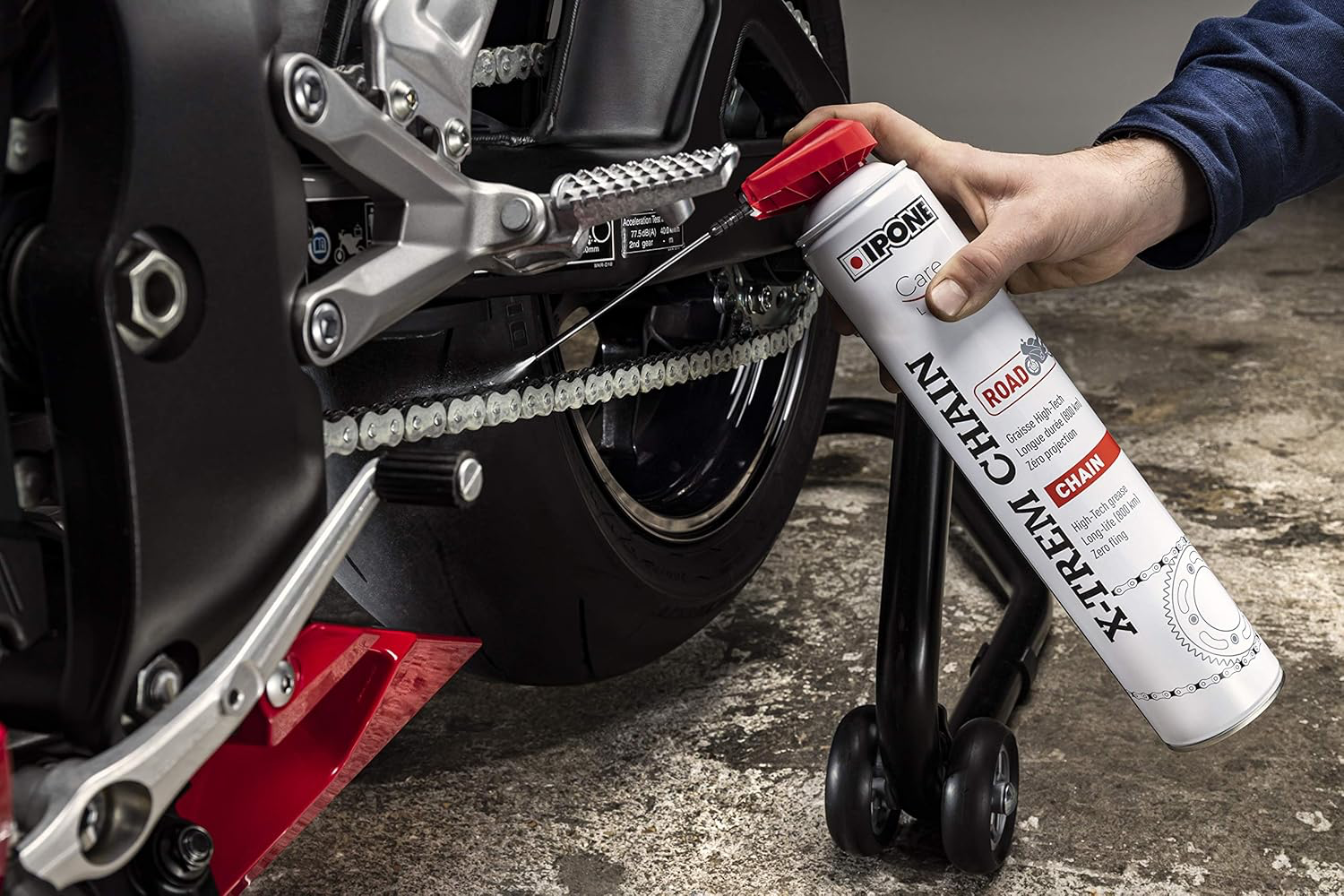 IPONE – Pack Entretien Chaine Moto Route – Road Care – CHAIN CLEANER 750 ML + X-TREM CHAIN ROAD 750 ML + Brosse de Chaîne