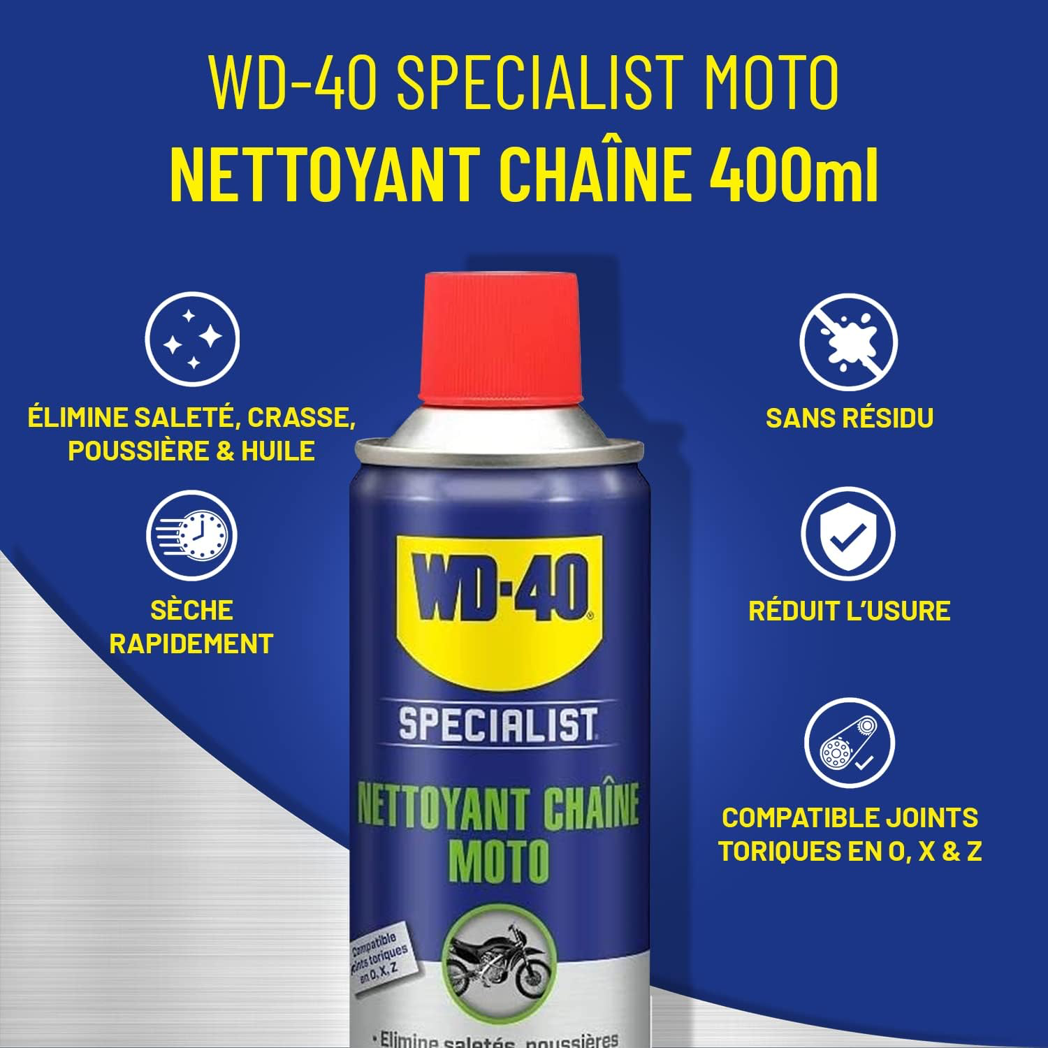 WD-40 Specialist Moto • Nettoyant Chaîne • Aérosol • Sèche rapidement • Ne laisse pas de résidus • Aide à réduire l'usure • 400 ML