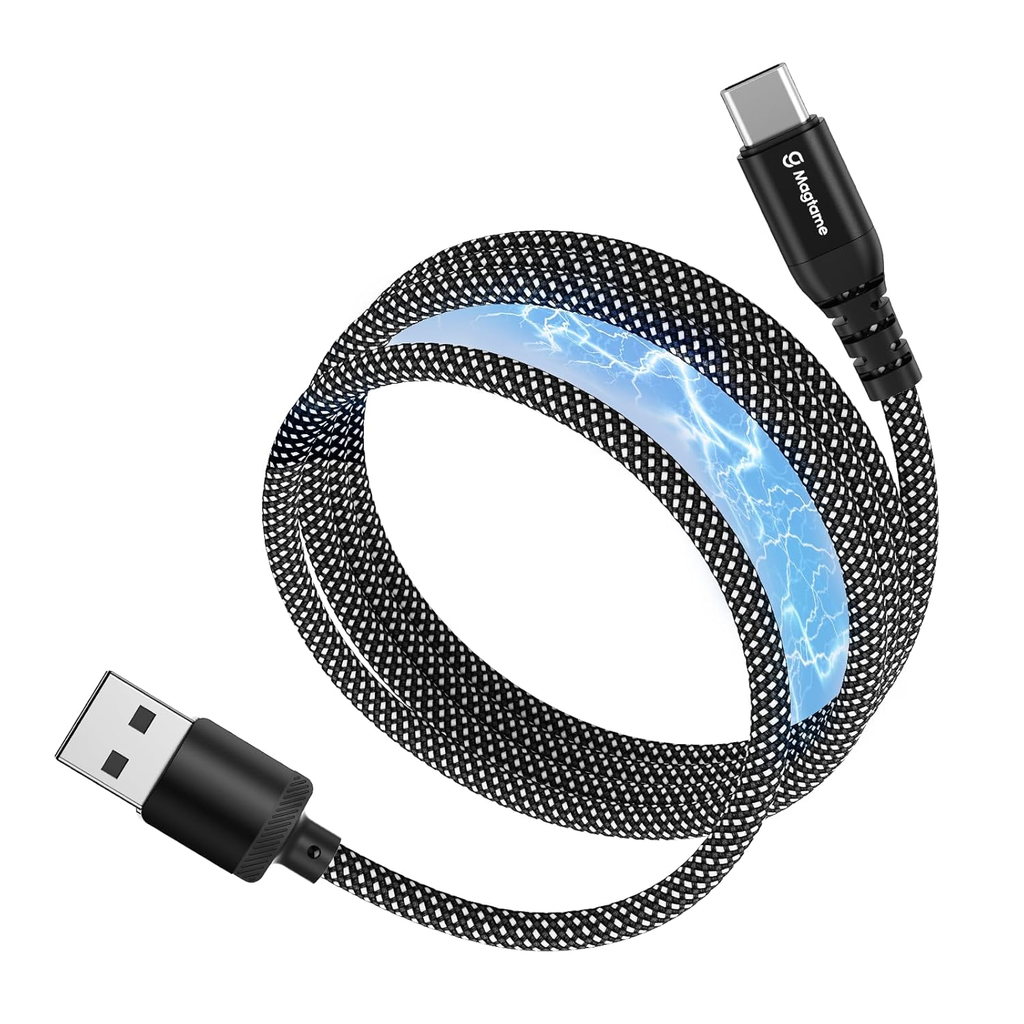 Câble magnétique USB C, USBA enroulé élastique vers USB-C, USBC rétractable de 1 m, câbles de charge rapide en nylon tressé de type-C