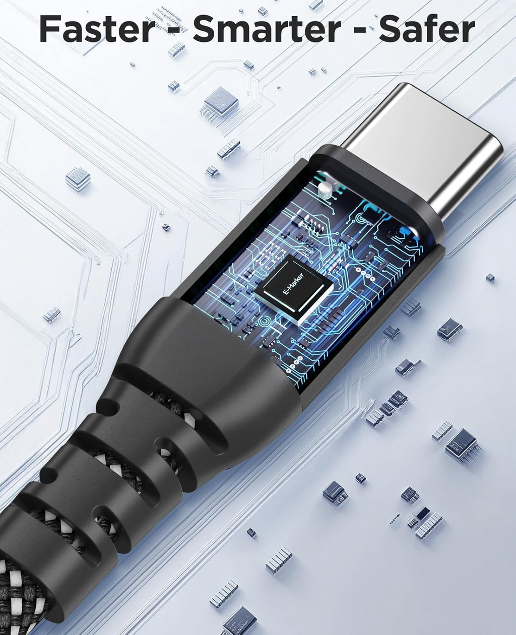 Câble magnétique USB C, USBA enroulé élastique vers USB-C, USBC rétractable de 1 m, câbles de charge rapide en nylon tressé de type-C
