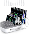 120W Station De Charge pour Plusieurs Appareils, Niveau 10 Ports USB Charging Station, Compatible avec iPhone,iPads, Android et Tablettes(avec 10 Cables de Recharge Blanc)
