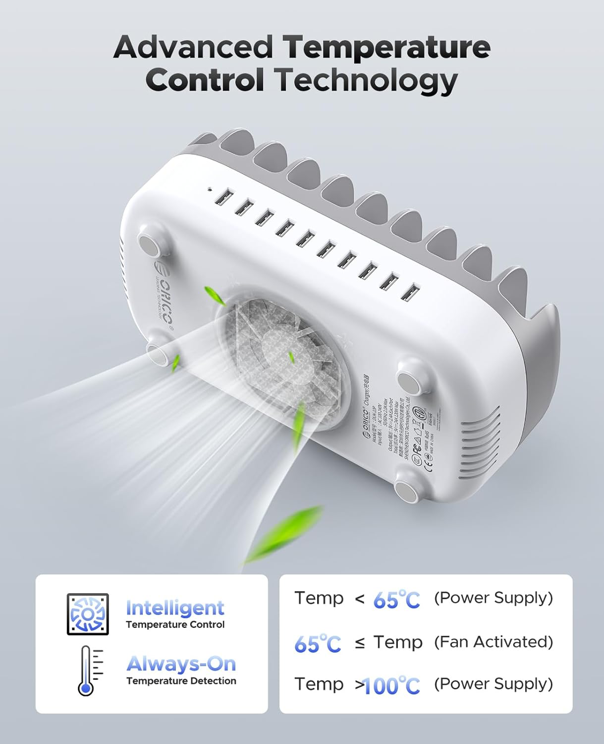 ORICO 120W Station De Charge pour Plusieurs Appareils, Niveau 10 Ports USB Charging Station, Compatible avec iPhone,iPads, Android et Tablettes(avec 10 Cables de Recharge Blanc)