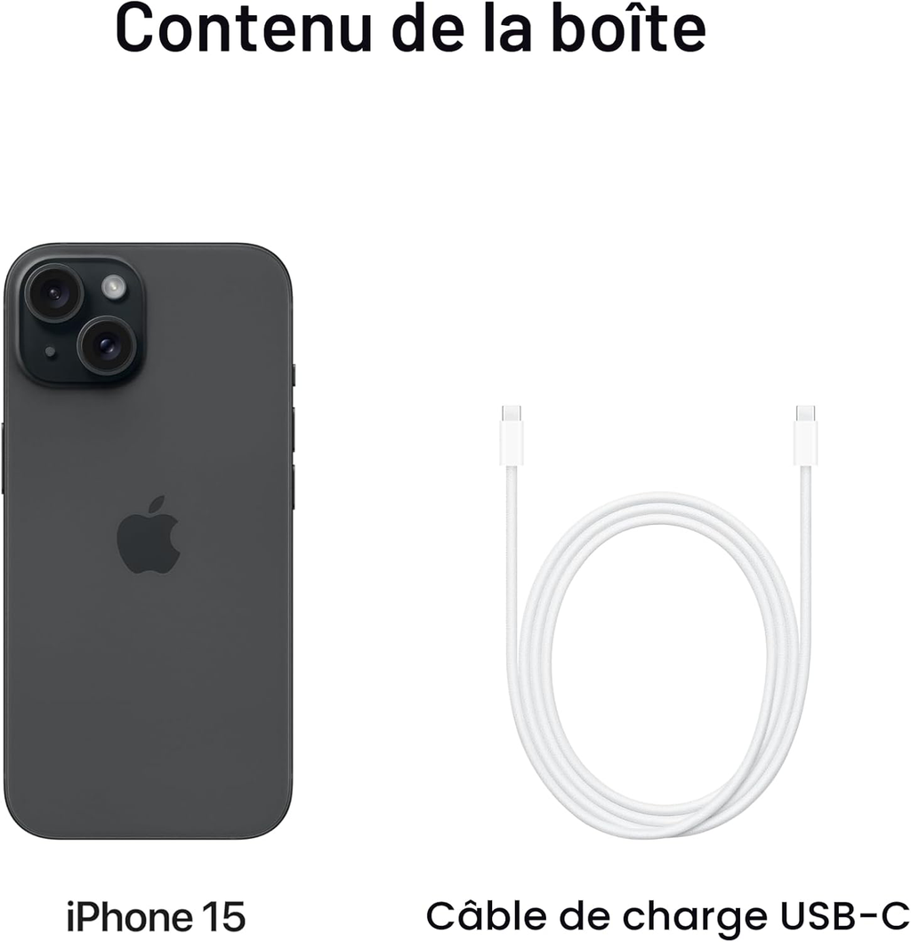 Apple iPhone 15, 128 Go, Noir (Reconditionné)