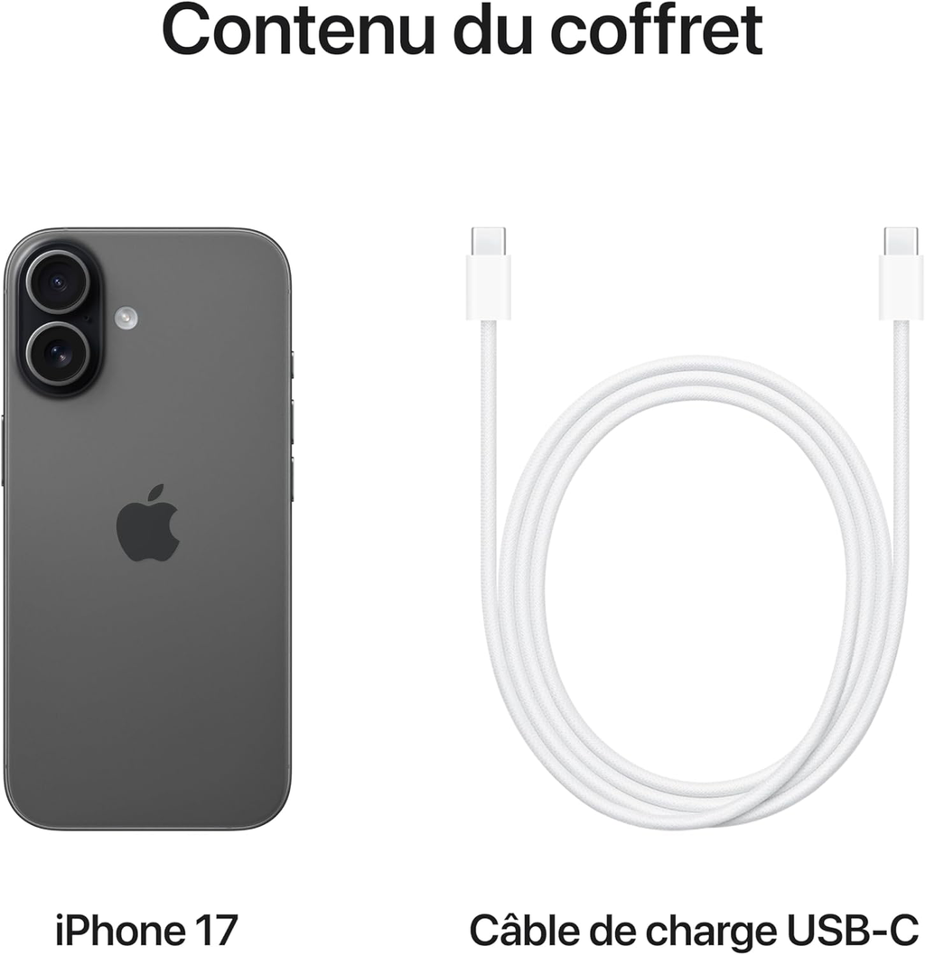 Apple iPhone 17 256 Go : Écran 6,3 pouces avec ProMotion, Puce A19, Caméra avant Center Stage, Meilleure résistance aux rayures, Autonomie d’une journée