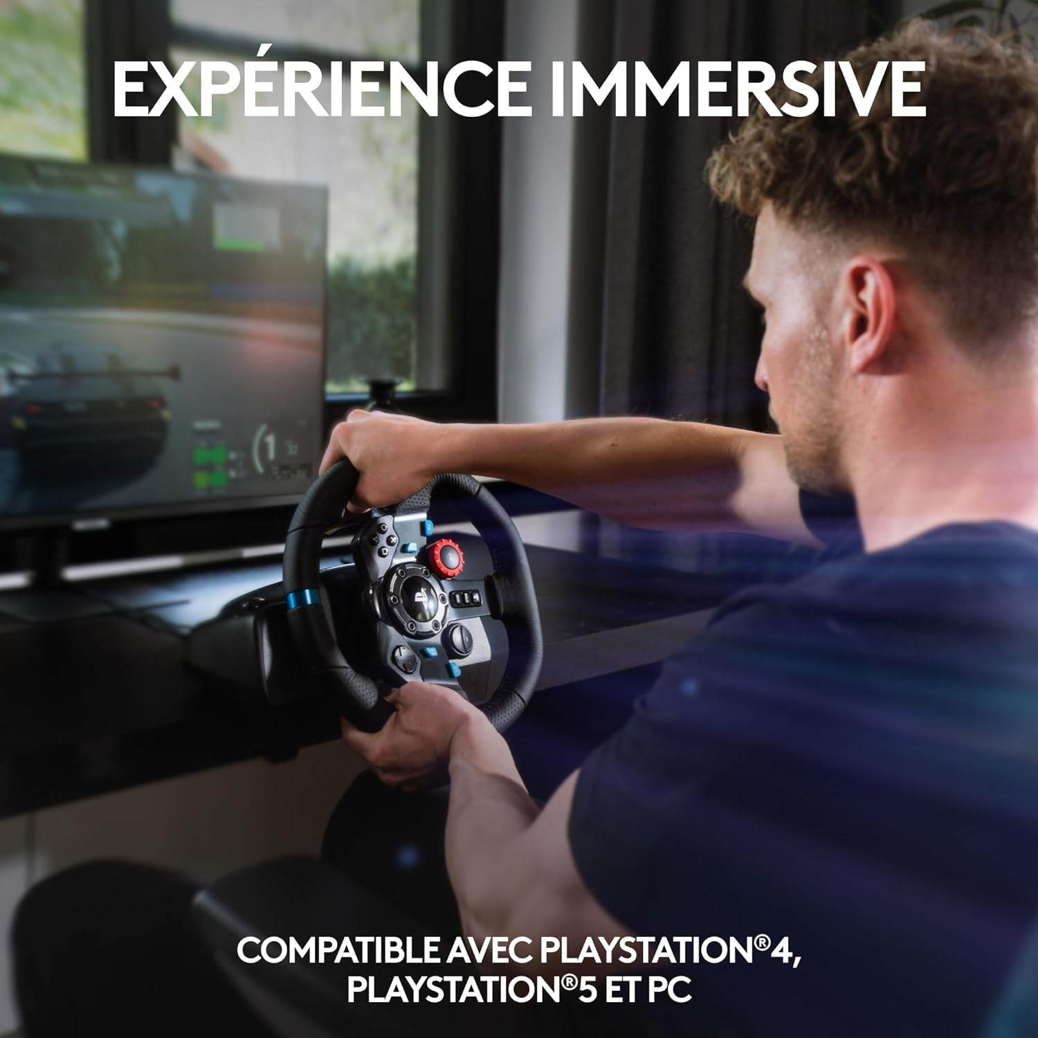 Logitech G G29 Driving Force volant de course et pédales, retour de force réaliste, leviers de vitesse en acier inoxydable, couverture de volant pour PS5, PS4, PC et Mac - Noir